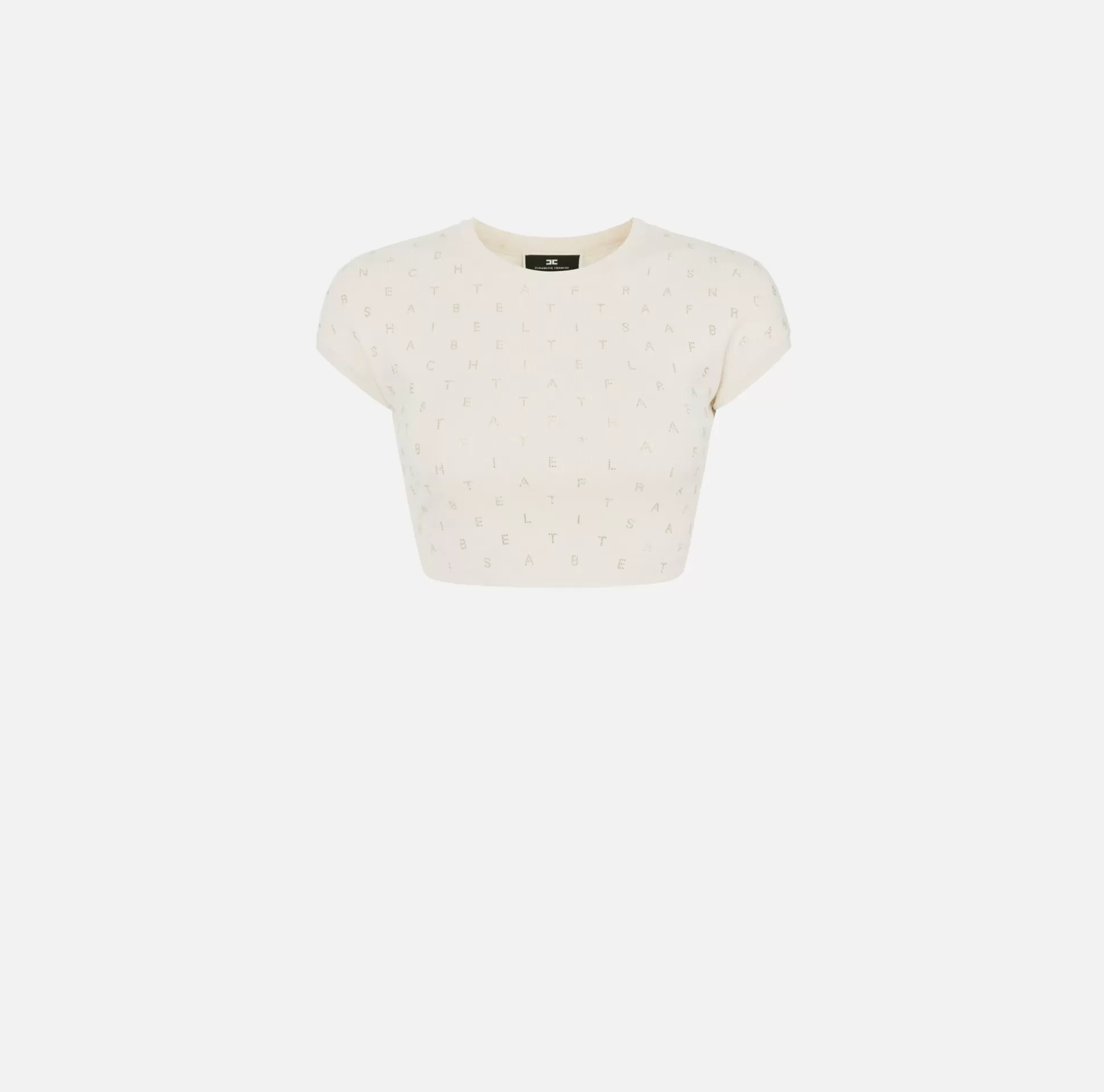 Elisabetta Franchi Top, T-Shirt & Body^Top Cropped In Viscosa Con Lettering In Strass