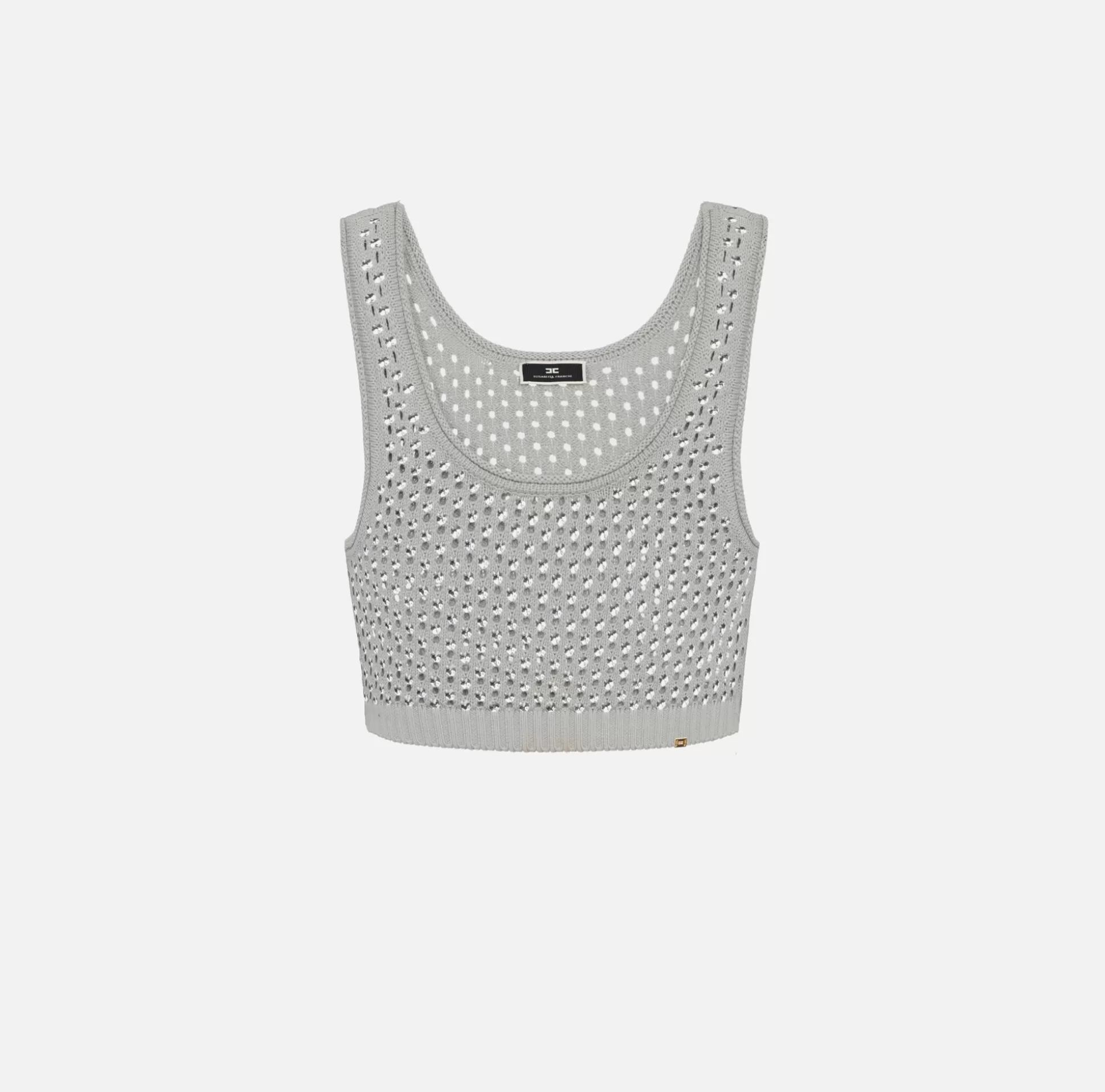 Elisabetta Franchi Top, T-Shirt & Body^Top In Cotone Punto Rete Con Strass