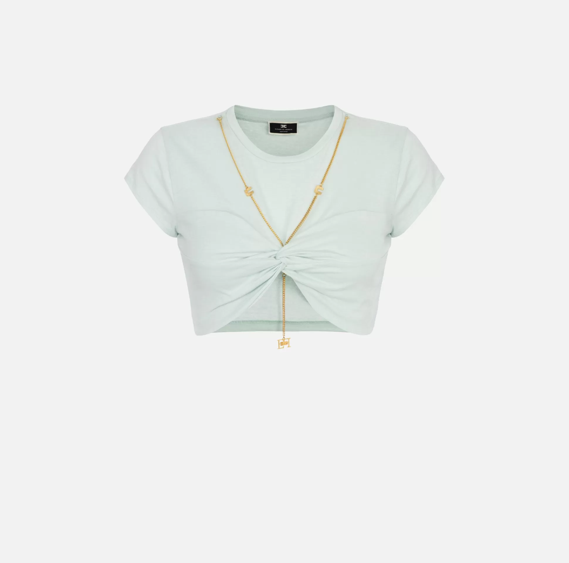 Elisabetta Franchi Top, T-Shirt & Body^T-Shirt Cropped In Jersey Con Nodo