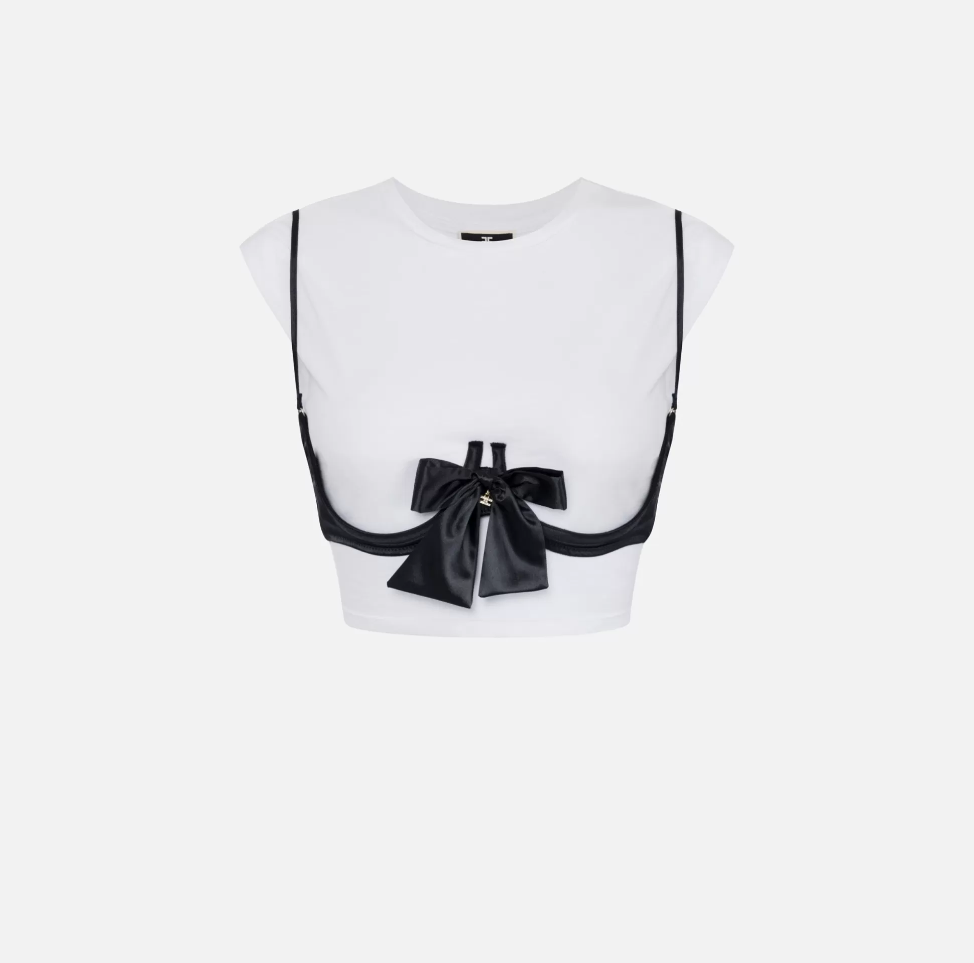 Elisabetta Franchi Top, T-Shirt & Body^T-Shirt In Cotone Con Accessorio Reggiseno