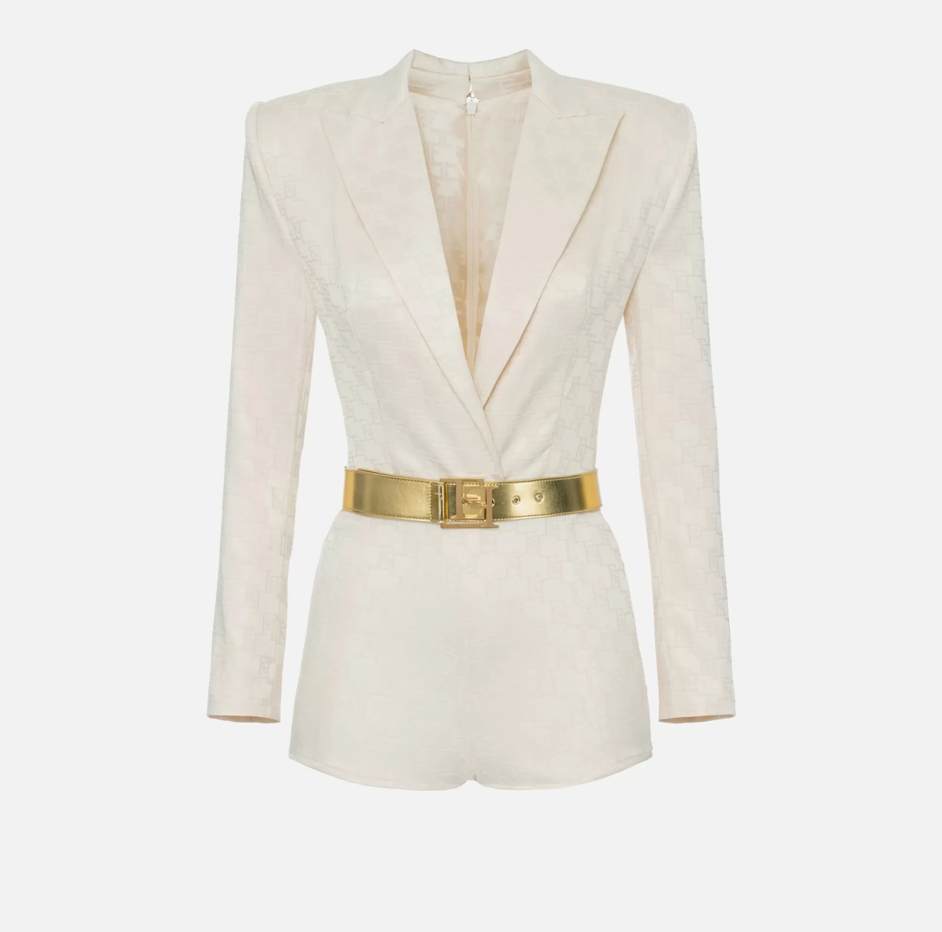 Elisabetta Franchi Tute^Tuta Corta In Raso Jacquard Con Cintura