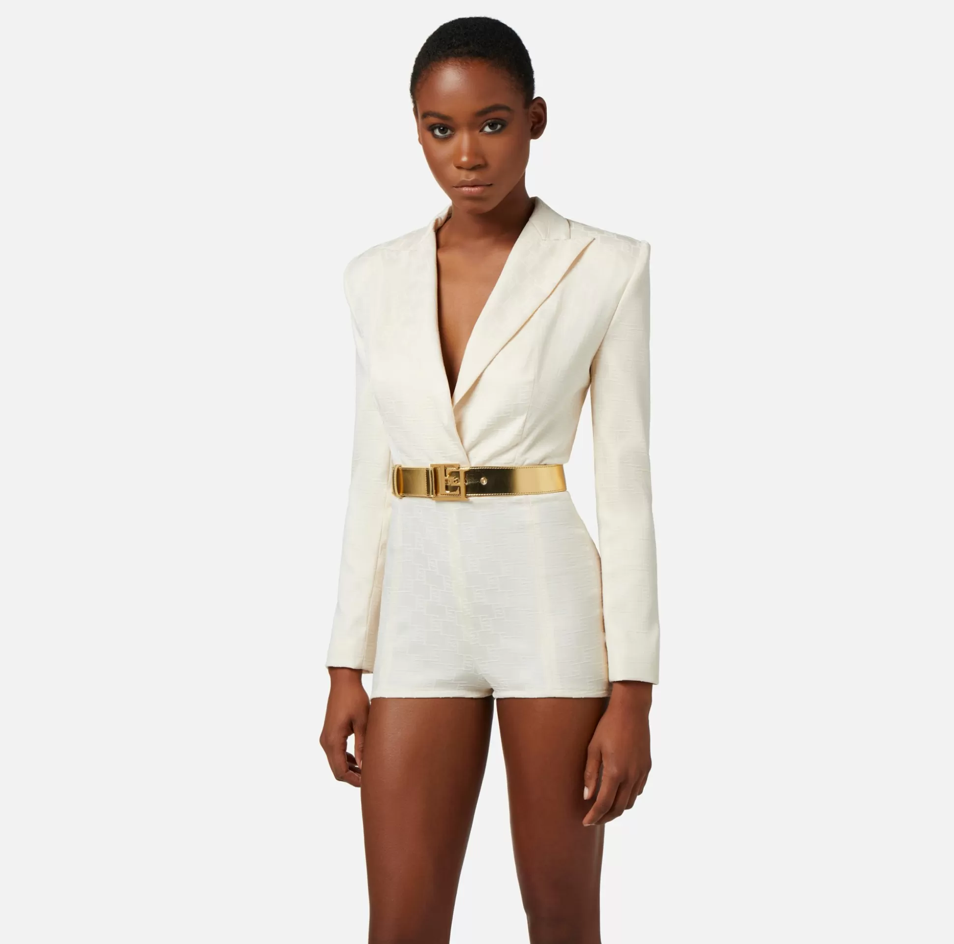 Elisabetta Franchi Tute^Tuta Corta In Raso Jacquard Con Cintura