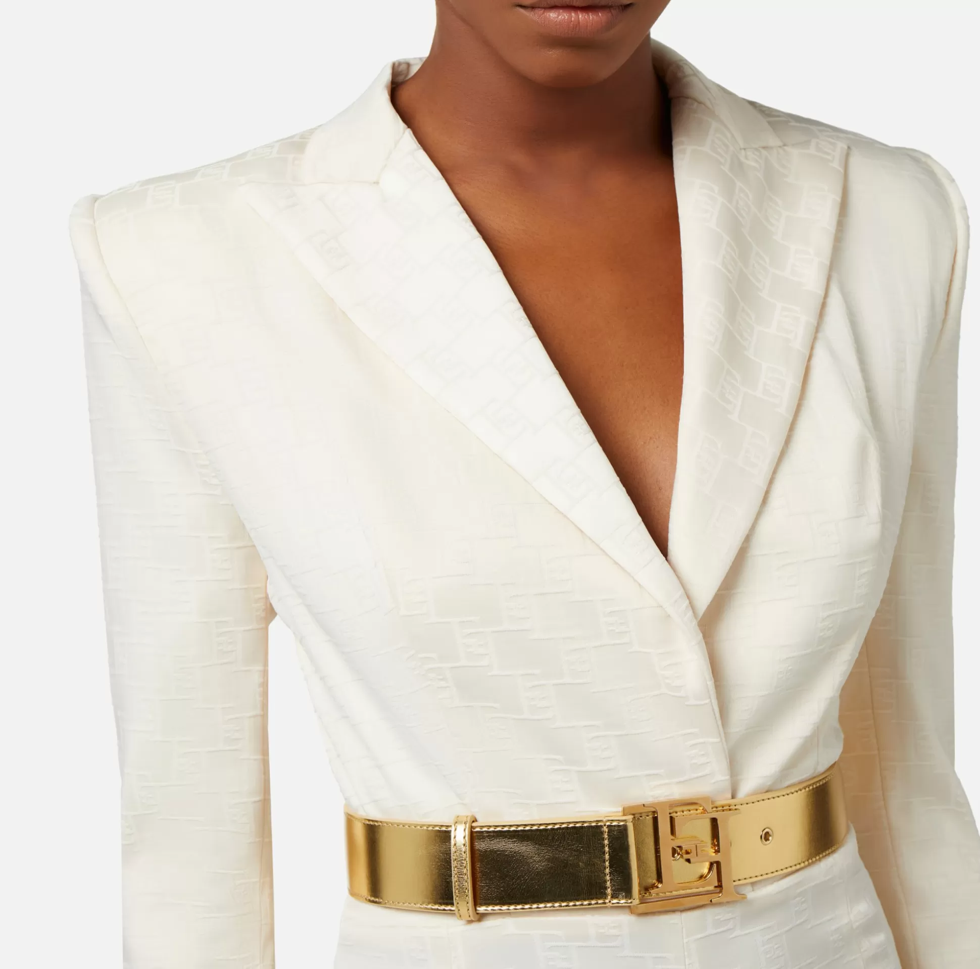 Elisabetta Franchi Tute^Tuta Corta In Raso Jacquard Con Cintura