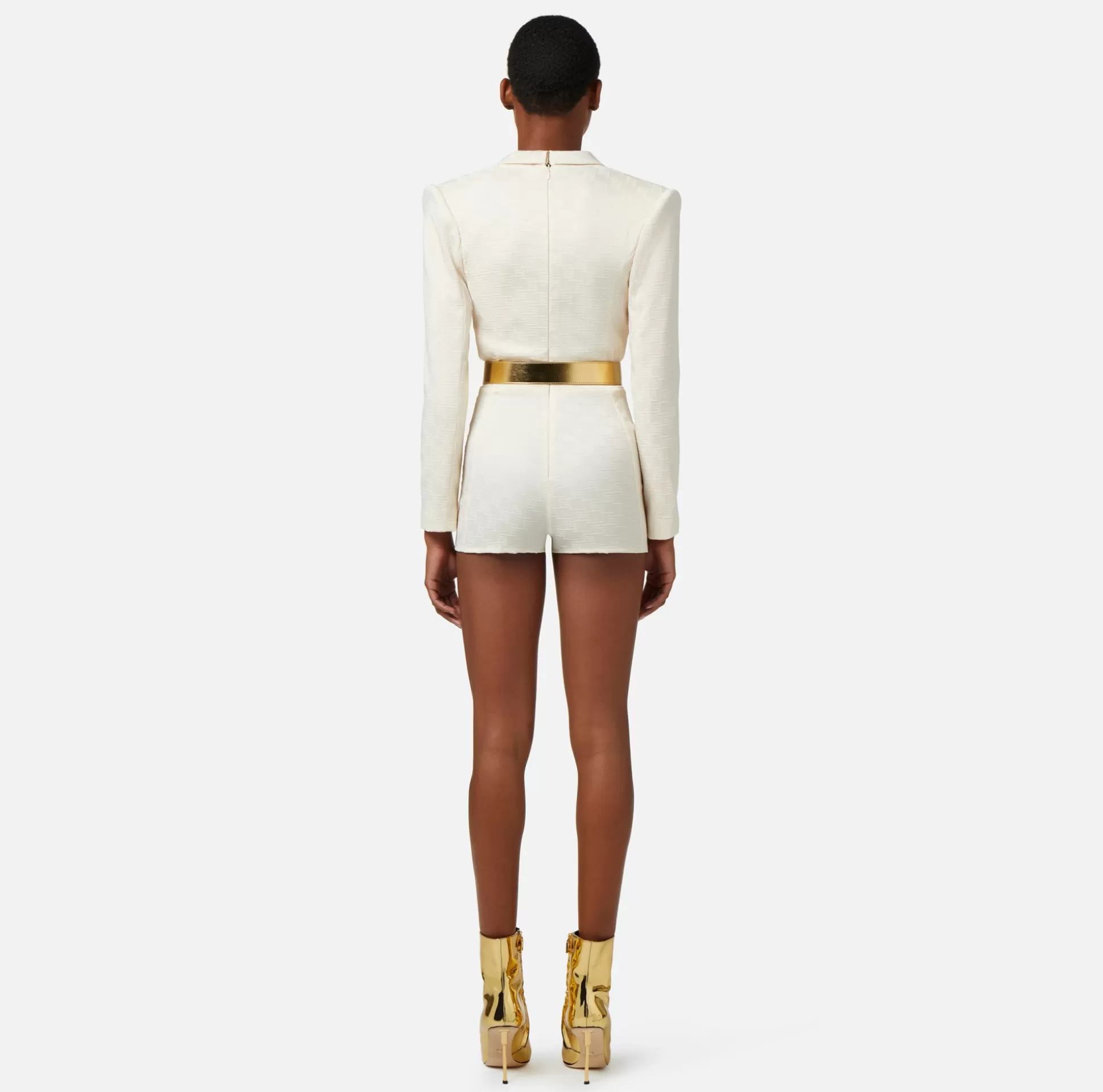 Elisabetta Franchi Tute^Tuta Corta In Raso Jacquard Con Cintura