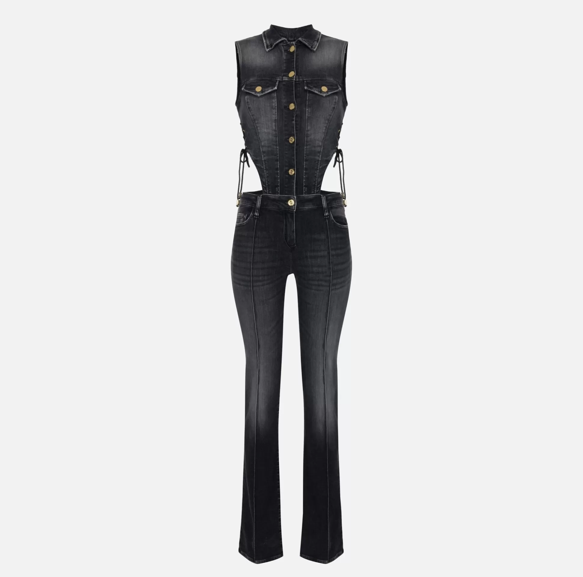 Elisabetta Franchi Tute^Tuta In Denim Con Cut-Out