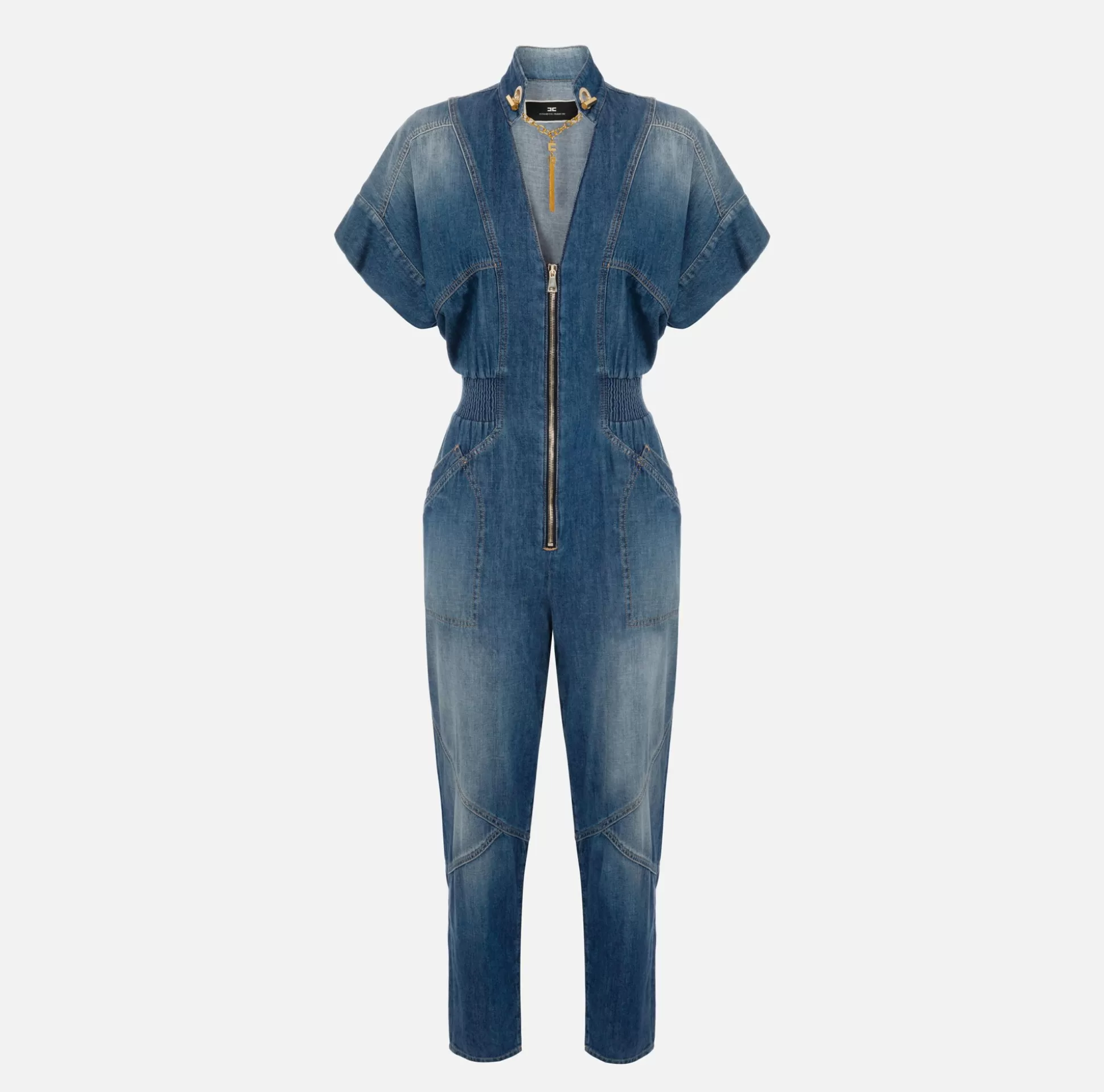 Elisabetta Franchi Tute^Tuta In Denim Con Gemello Nello Scollo