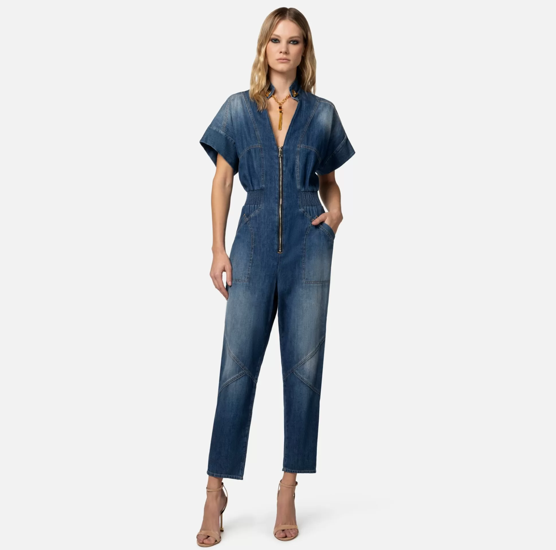 Elisabetta Franchi Tute^Tuta In Denim Con Gemello Nello Scollo