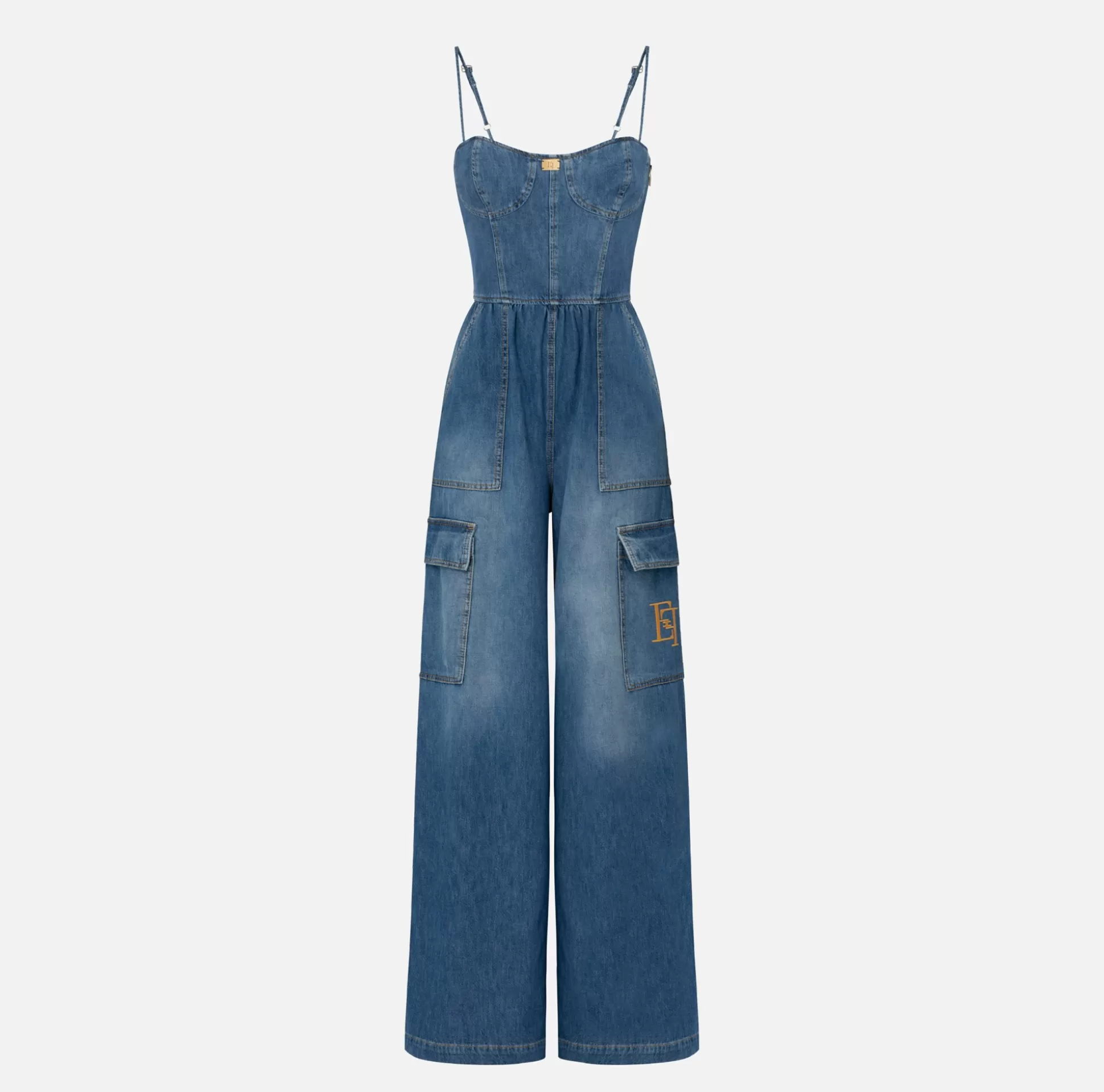 Elisabetta Franchi Tute^Tuta In Denim Con Top Bustier