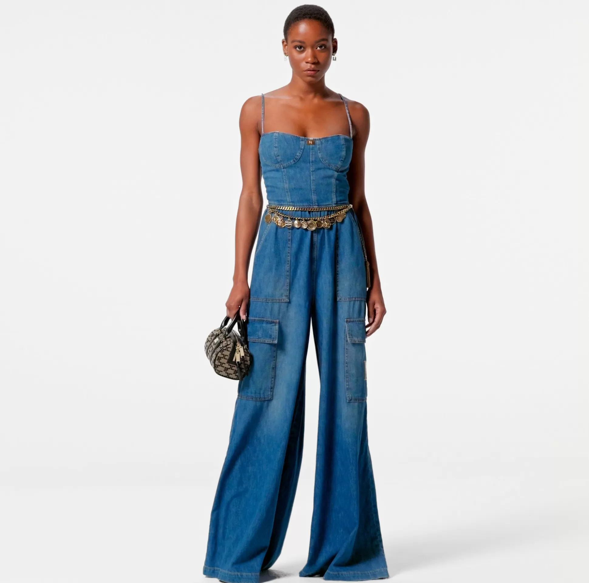 Elisabetta Franchi Tute^Tuta In Denim Con Top Bustier